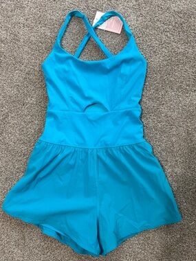 Women’s Athletic Shorts Romper in Bright Teal